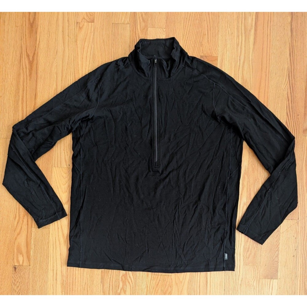 REI Co-Op 100% Merino 185 Wool Pullover Base Layer Mens Large Black 1/2 Zip Mock